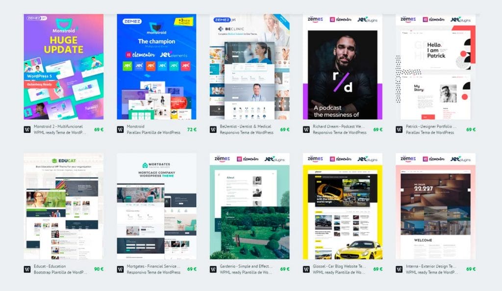 67. Trucos en WordPress, Elementor 2.7 GPL y agendas apretadas 7 Capturas de pantalla de varios temas de TemplateMonster