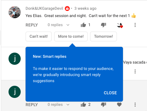 smart replies en comentarios de youtube